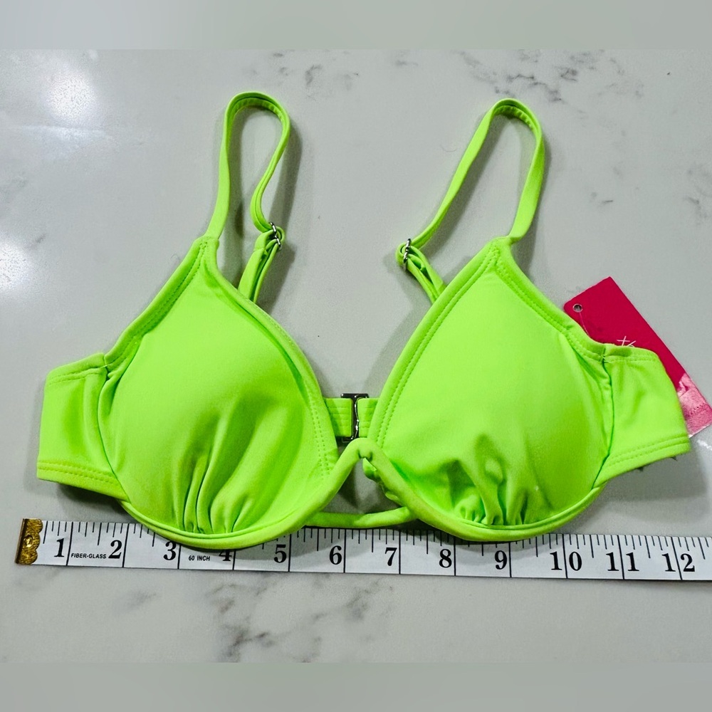 Neon Lime Green Bikini Top, Small Underwire Removable Pads, adjustable straps